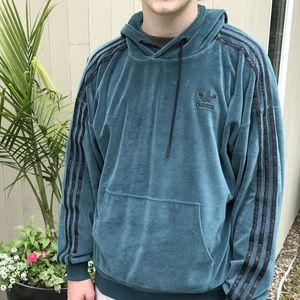 Teal Adidas Original Velour Pullover Hoodie